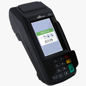 Photo of hand held payment terminal.